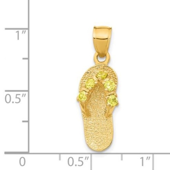 14k Yellow Gold Birthstone Flip Flop Necklace Charm Pendant Birth month CZ Stone - Picture 4 of 10